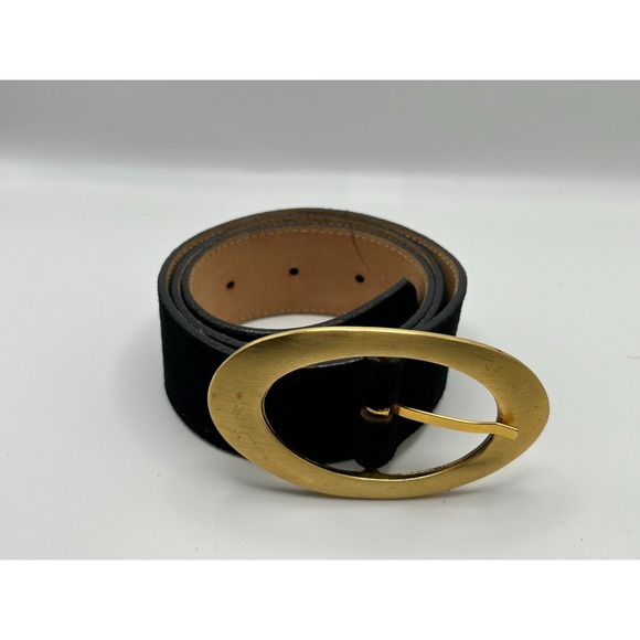 Saks Fifth Avenue Womens Black Belt Gold Oval Buckle Minimalist Classic main image 7